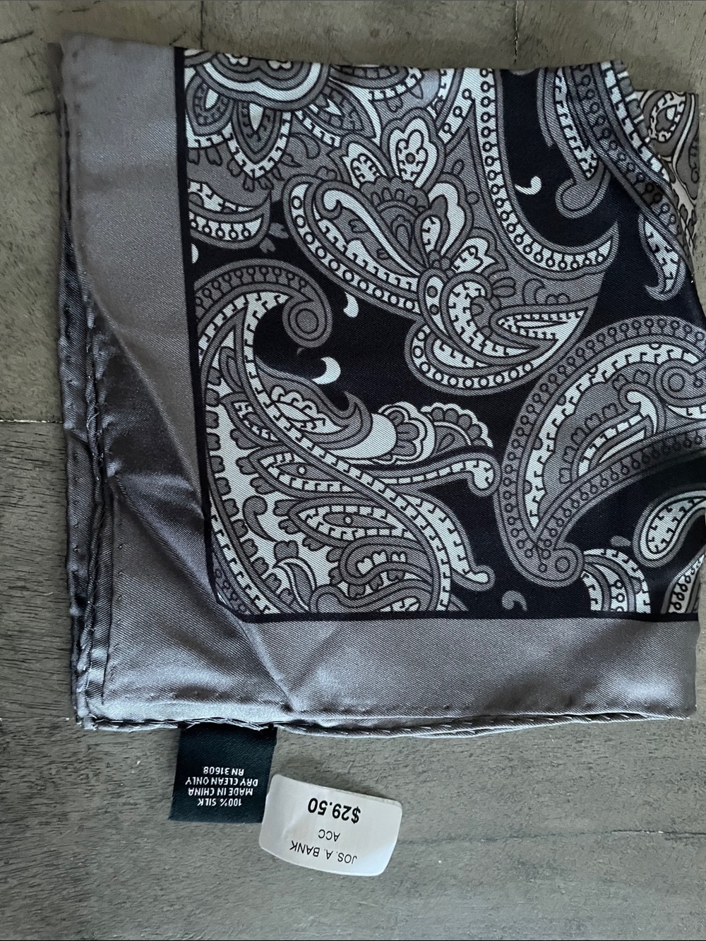 Jos. A. Bank Gray and Black Paisley Silk Pocket Square